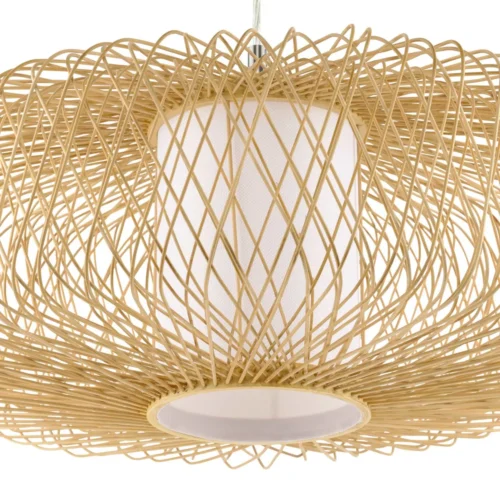 Progress Lighting - P500397-201 - Cordova Collection One-Light Large Natural Rattan Organic Modern Pendant with White Linen Shade - Image 2