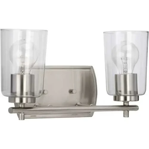 Progress Lighting P300155-009 Adley Collection Two-Light Brushed Nickel Clear Glass Bath Vanity Light - Image 2