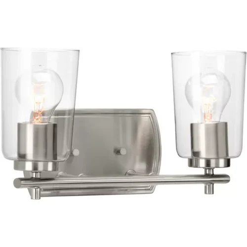 Progress Lighting P300155-009 Adley Collection Two-Light Brushed Nickel Clear Glass Bath Vanity Light