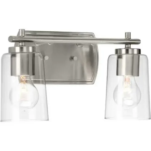 Progress Lighting P300155-009 Adley Collection Two-Light Brushed Nickel Clear Glass Bath Vanity Light - Image 4