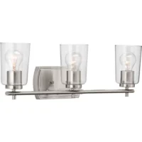 Progress Lighting P300156-009 Adley Collection Three-Light Brushed Nickel Clear Glass Bath Vanity Light