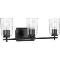 Progress Lighting P300156-031 Adley Collection Three-Light Matte Black Clear Glass Bath Vanity Light