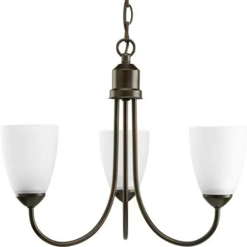Progress Lighting P4440-20 Gather Collection Three-Light Antique Bronze Etched Glass Chandelier Light
