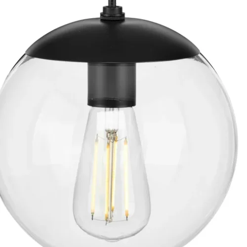 Progress Lighting P500309-031 Atwell Collection 8-inch Matte Black and Clear Glass Globe Pendant Light - Image 9