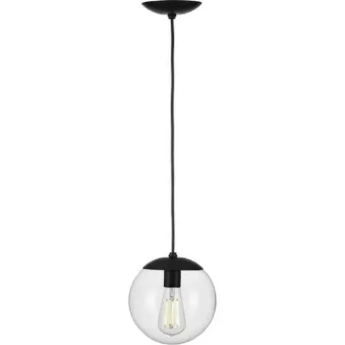 Progress Lighting P500309-031 Atwell Collection 8-inch Matte Black and Clear Glass Globe Pendant Light - Image 2