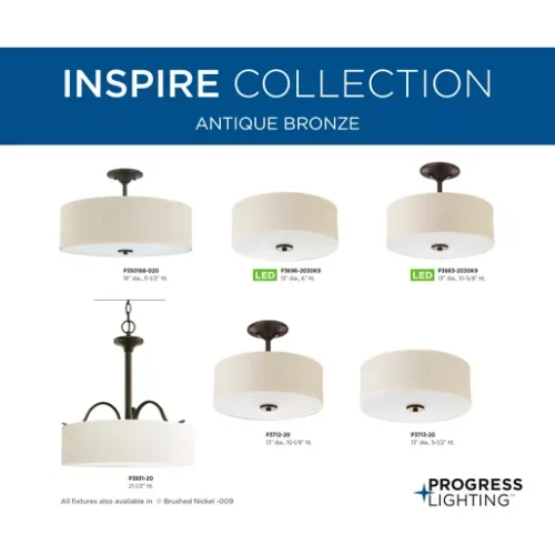 Progress Lighting P350168-020 Inspire Collection Antique Bronze Three-Light 18" Semi-Flush Mount - Image 5