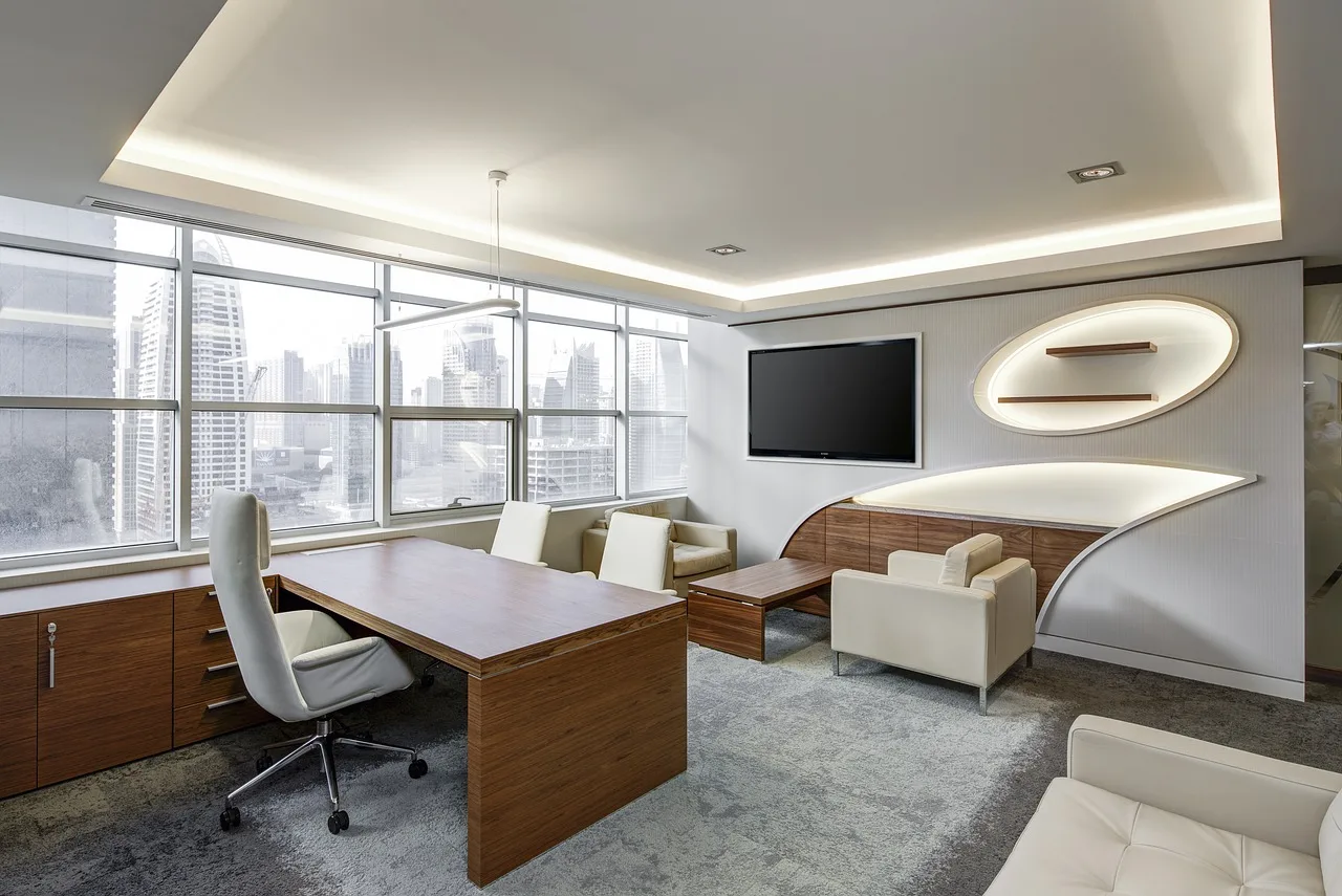 Executive office with integrated cove lighting