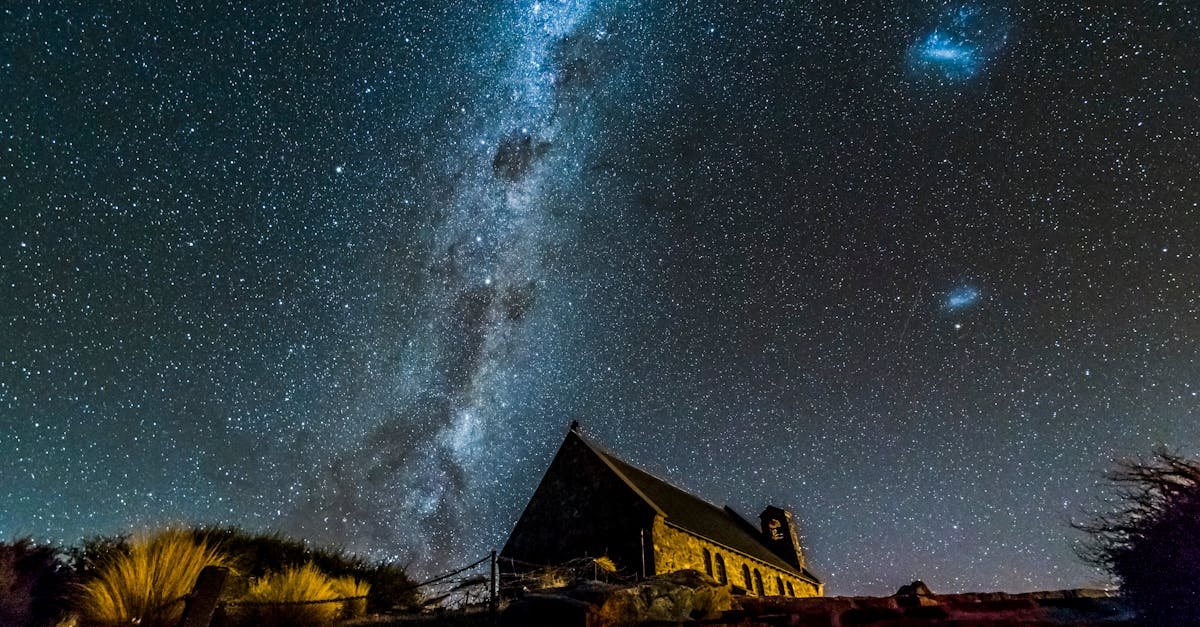 Captivating night sky with Milky Way over a historic church, ideal for astronomy enthusiasts.
